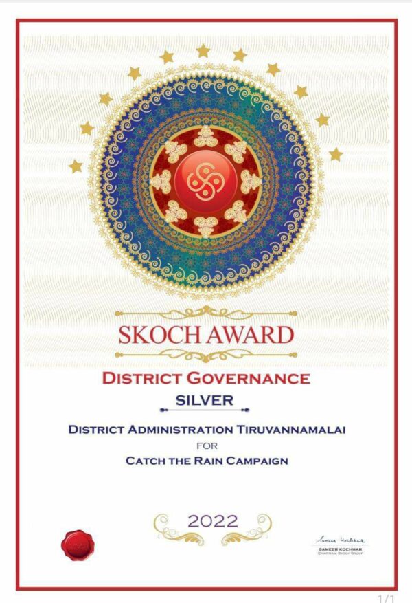 திருவண்ணாமலை மாவட்ட ஆட்சியர் திரு.பா.முருகேஷ் அவர்களுக்கு புதுடெல்லி SKOCH நிறுவனம் விருது!