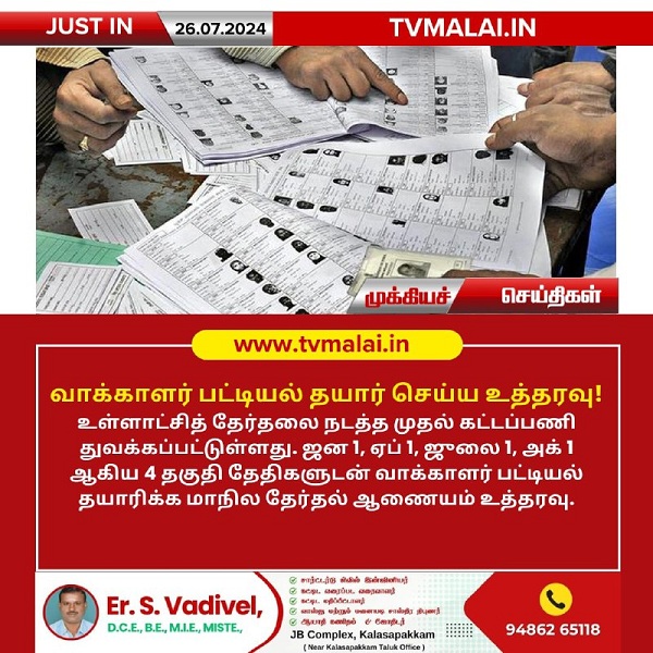 வாக்காளர் பட்டியல் தயார் செய்ய உத்தரவு!