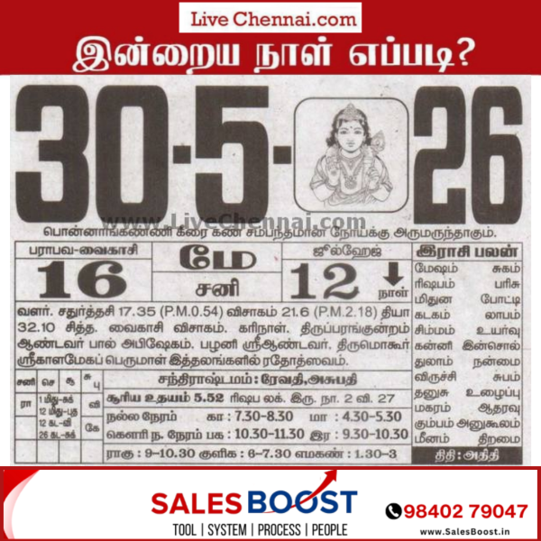 Auspicious (Nalla Neram) time today (May 30th)