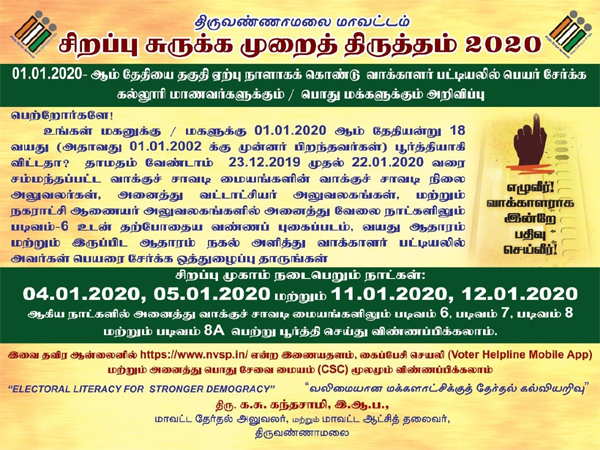 திருவண்ணாமலை மாவட்ட சிறப்பு சுருக்கமுறைத் திருத்தம் 2020