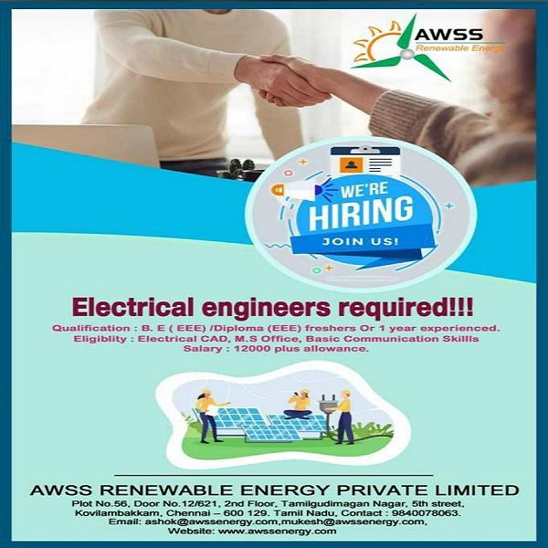 Career Opportunity: AWSS Renewable Energy Seeks Electrical Engineers in Chennai