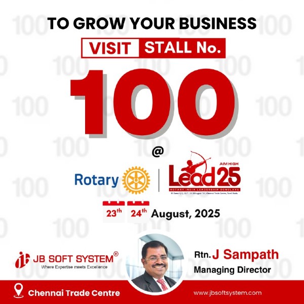 Visit JB Soft System at Stall No. 100 – Rotary India Leadership Conclave 2025, Chennai