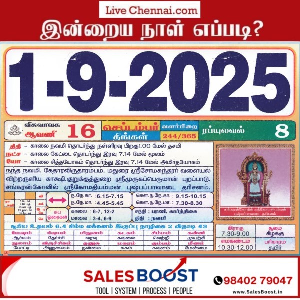 Auspicious (Nalla Neram) time today (Sep 1st) Auspicious (Nalla Neram) time today (Sep 1st)