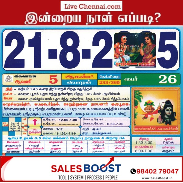Auspicious (Nalla Neram) time today (Aug 21st) Auspicious (Nalla Neram) time today (Aug 21st)