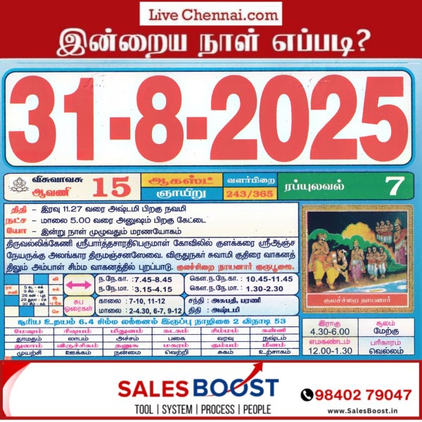 Auspicious (Nalla Neram) time today (Aug 31st) Auspicious (Nalla Neram) time today (Aug 31st)