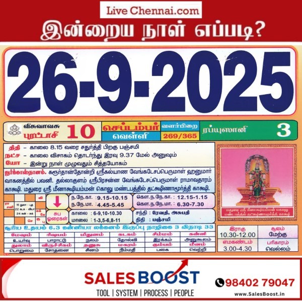 Auspicious (Nalla Neram) time today (Sep 26th)