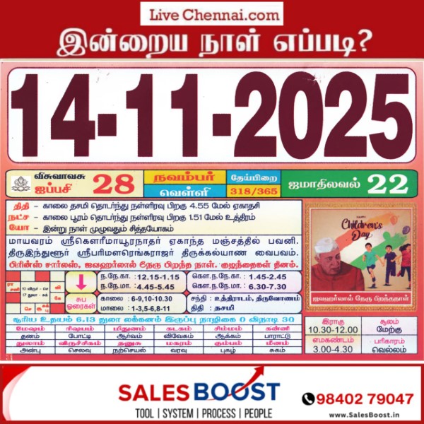 Auspicious (Nalla Neram) time today (Nov 14th)