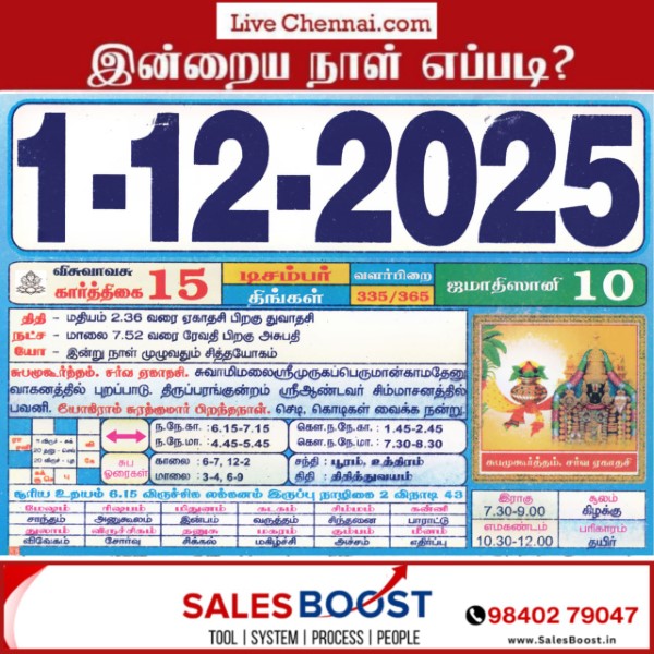 Auspicious (Nalla Neram) time today (Dec 01st)