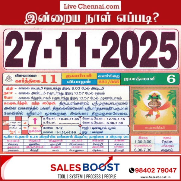 Auspicious (Nalla Neram) time today (Nov 27th)