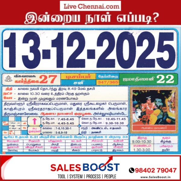 Auspicious (Nalla Neram) time today (Dec 13th)