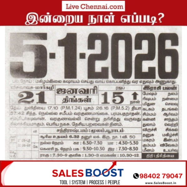 Auspicious (Nalla Neram) time today (Jan 05th)