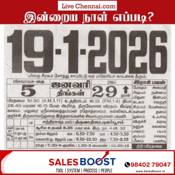 Auspicious (Nalla Neram) time today (Jan 19th)