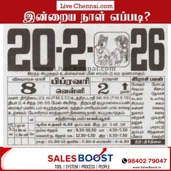 Auspicious (Nalla Neram) time today (Feb 20th)