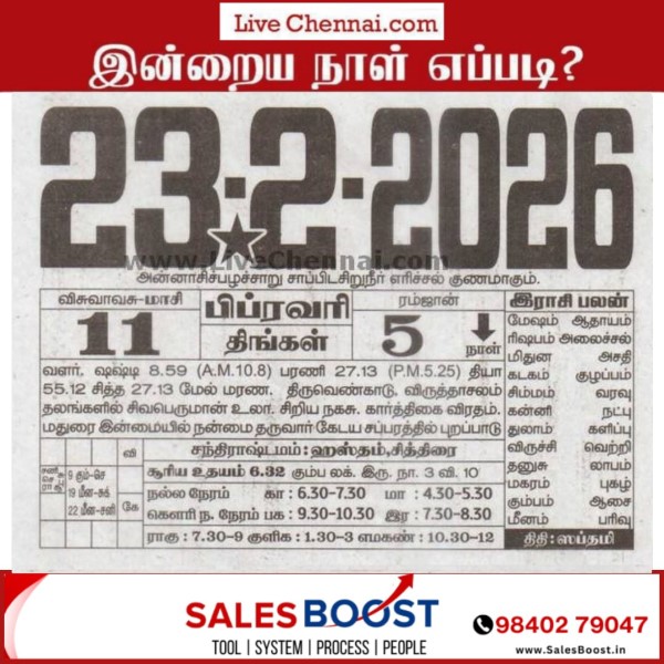 Auspicious (Nalla Neram) time today (Feb 23nd)