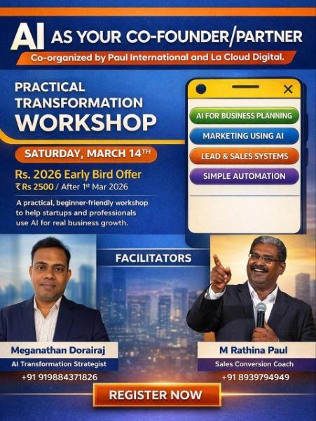 AI as Your Co-Founder – நடைமுறை தொழில் பயிற்சி பட்டறை!