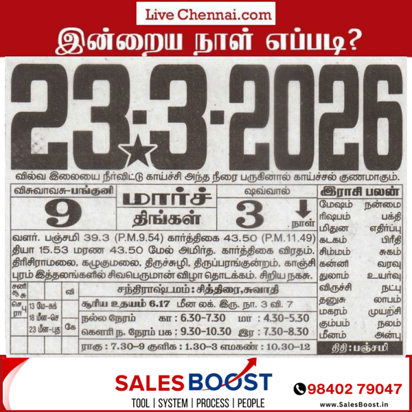 Auspicious (Nalla Neram) time today (Mar 23rd)