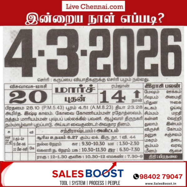 Auspicious (Nalla Neram) time today (Mar 4th)