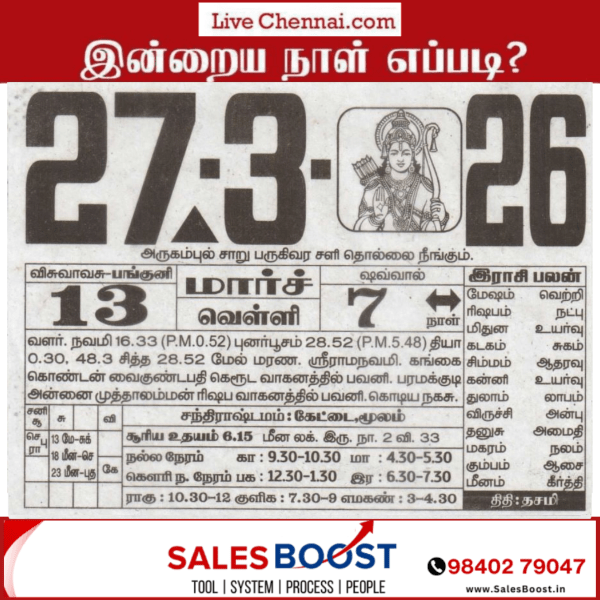 Auspicious (Nalla Neram) time today (Mar 27th)