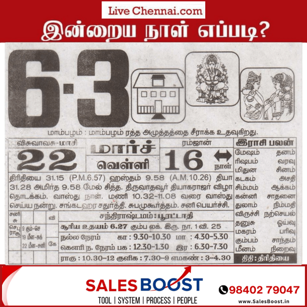 Auspicious (Nalla Neram) time today (Mar 6th)