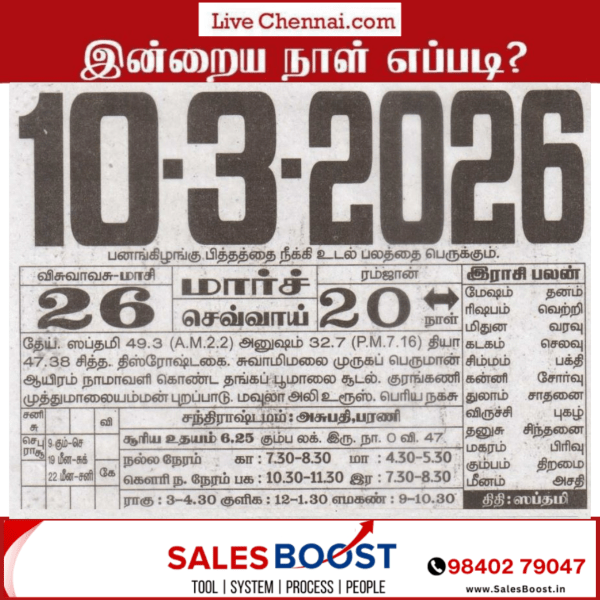 Auspicious (Nalla Neram) time today (Mar 10th)