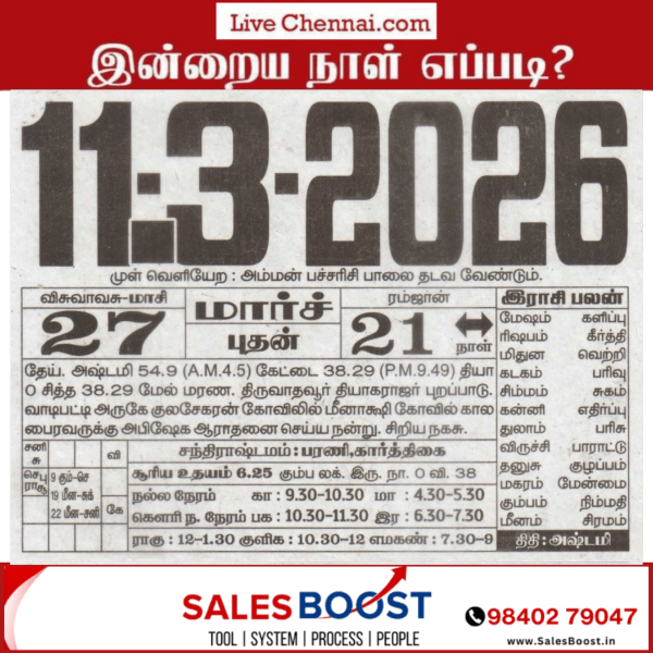 Auspicious (Nalla Neram) time today (Mar 11th)