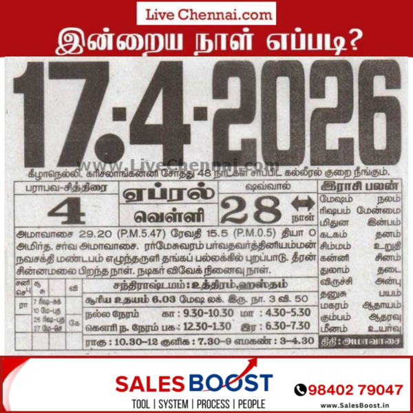 Auspicious (Nalla Neram) time today (April 17th)