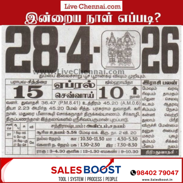 Auspicious (Nalla Neram) time today (April 28th)