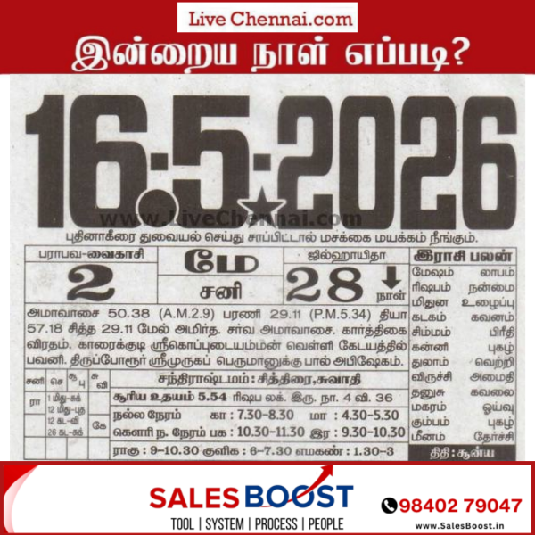 Auspicious (Nalla Neram) time today (May 16th)